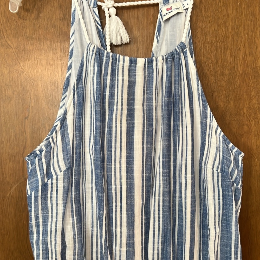 EUC Vineyard Vines 100% Cotton Halter Neck Tassel Sailor Striped Romper Size 6